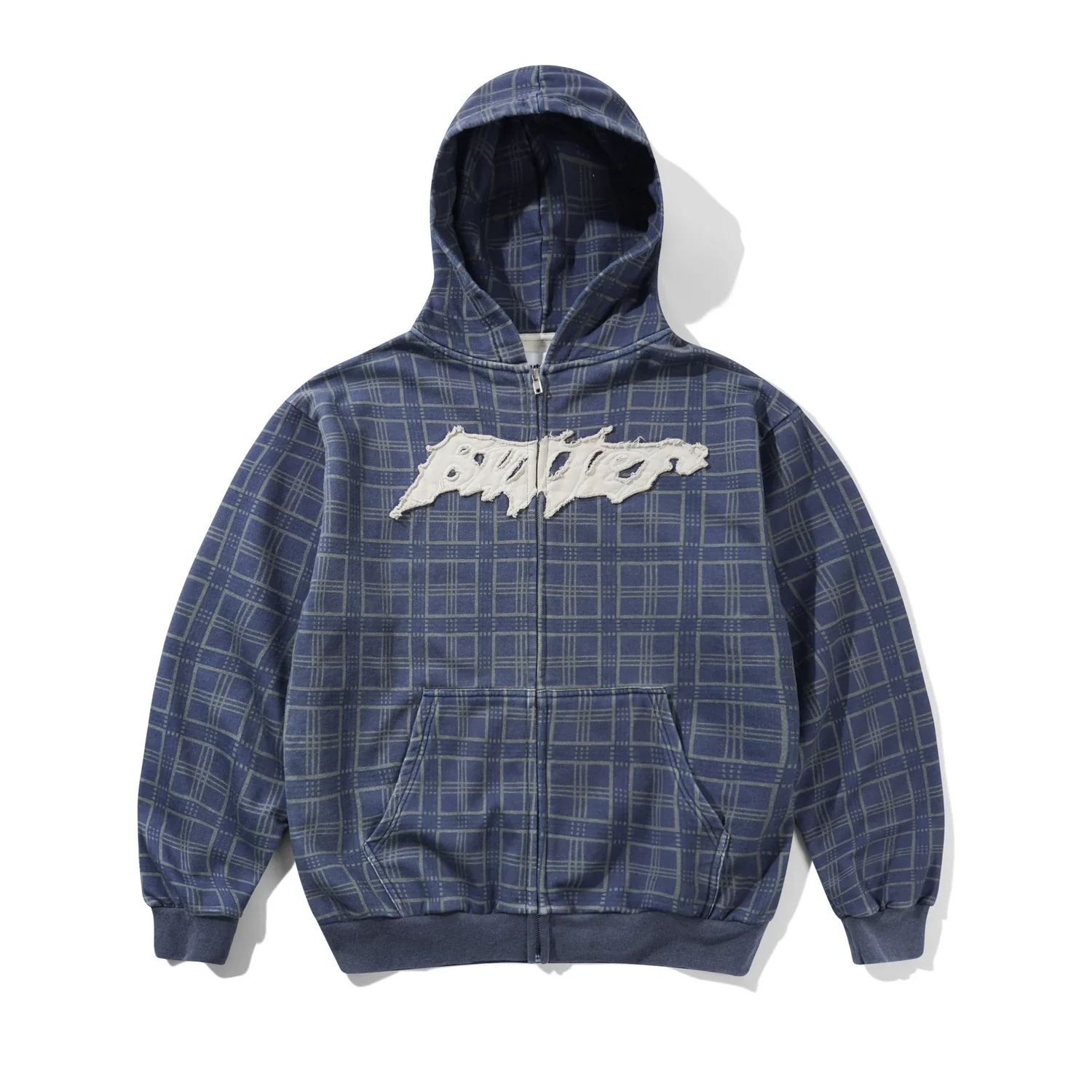 Butter Goods Amplify Zip-Thru Hoodie (Washed Navy Plaid)