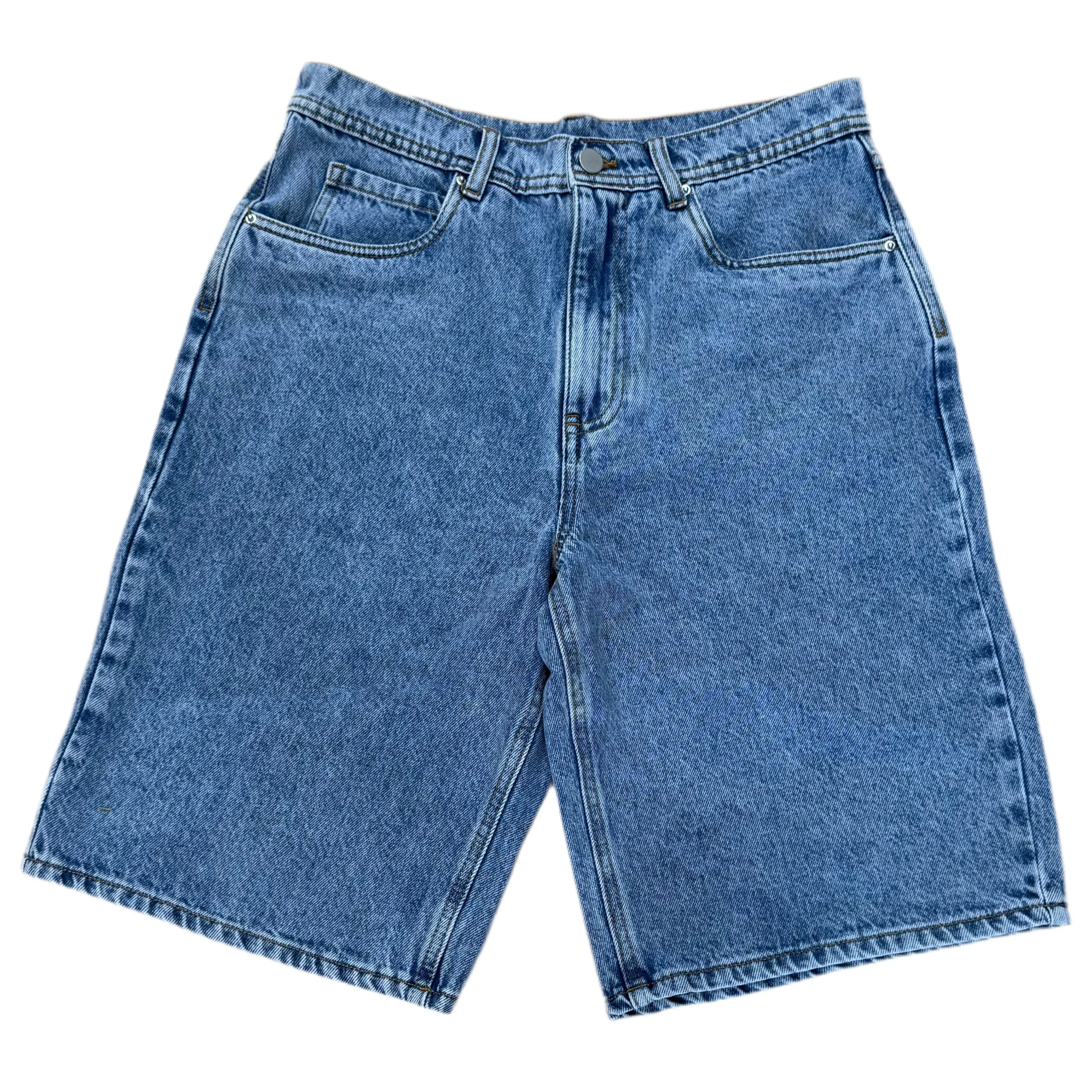Kinetic Embroidered Baggy Denim Shorts (Blue) - Image 3