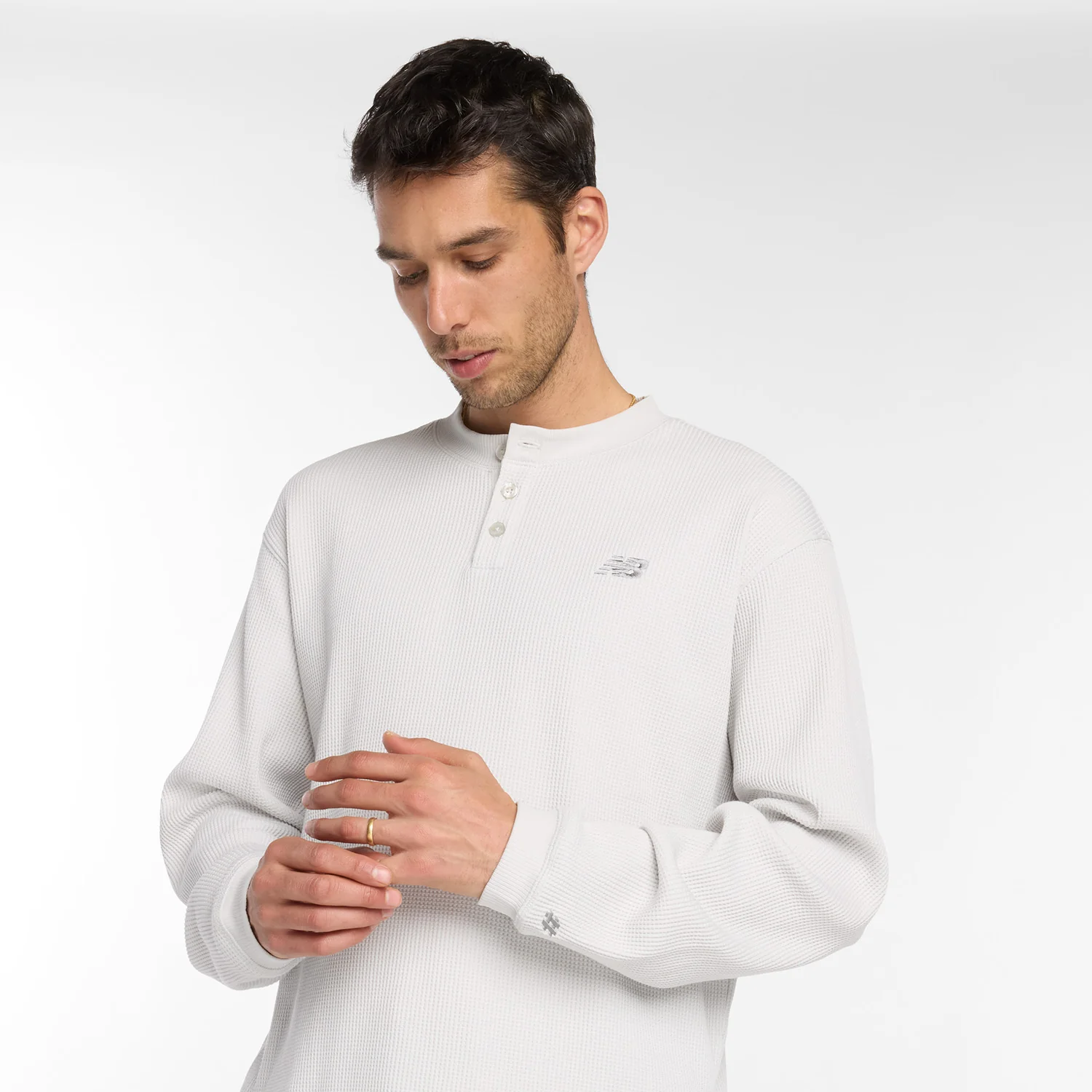 New Balance Numeric Waffle Knit Long Sleeve Henley (Oatmeal) - Image 2