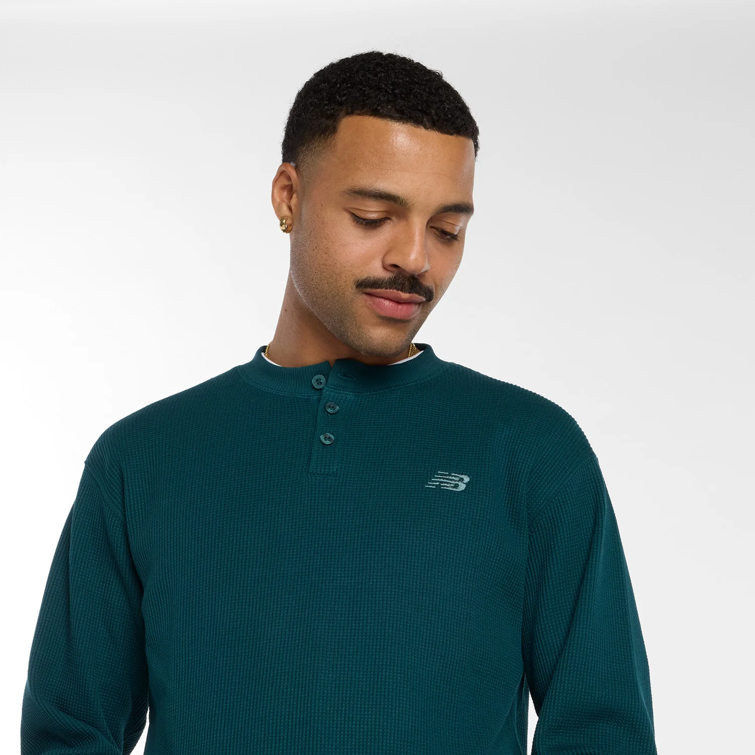 New Balance Numeric Waffle Knit Long Sleeve Henley (Spruce) - Image 2