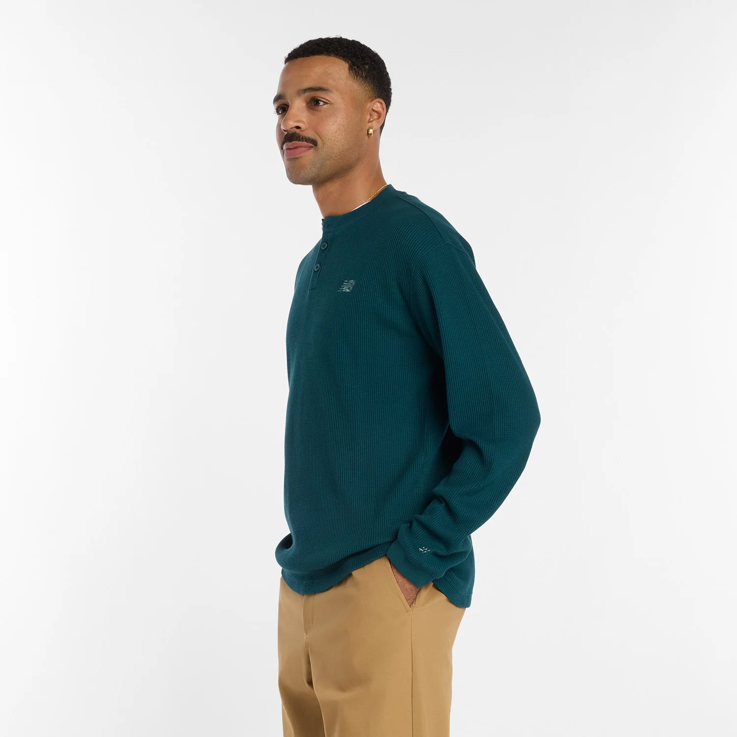 New Balance Numeric Waffle Knit Long Sleeve Henley (Spruce) - Image 3