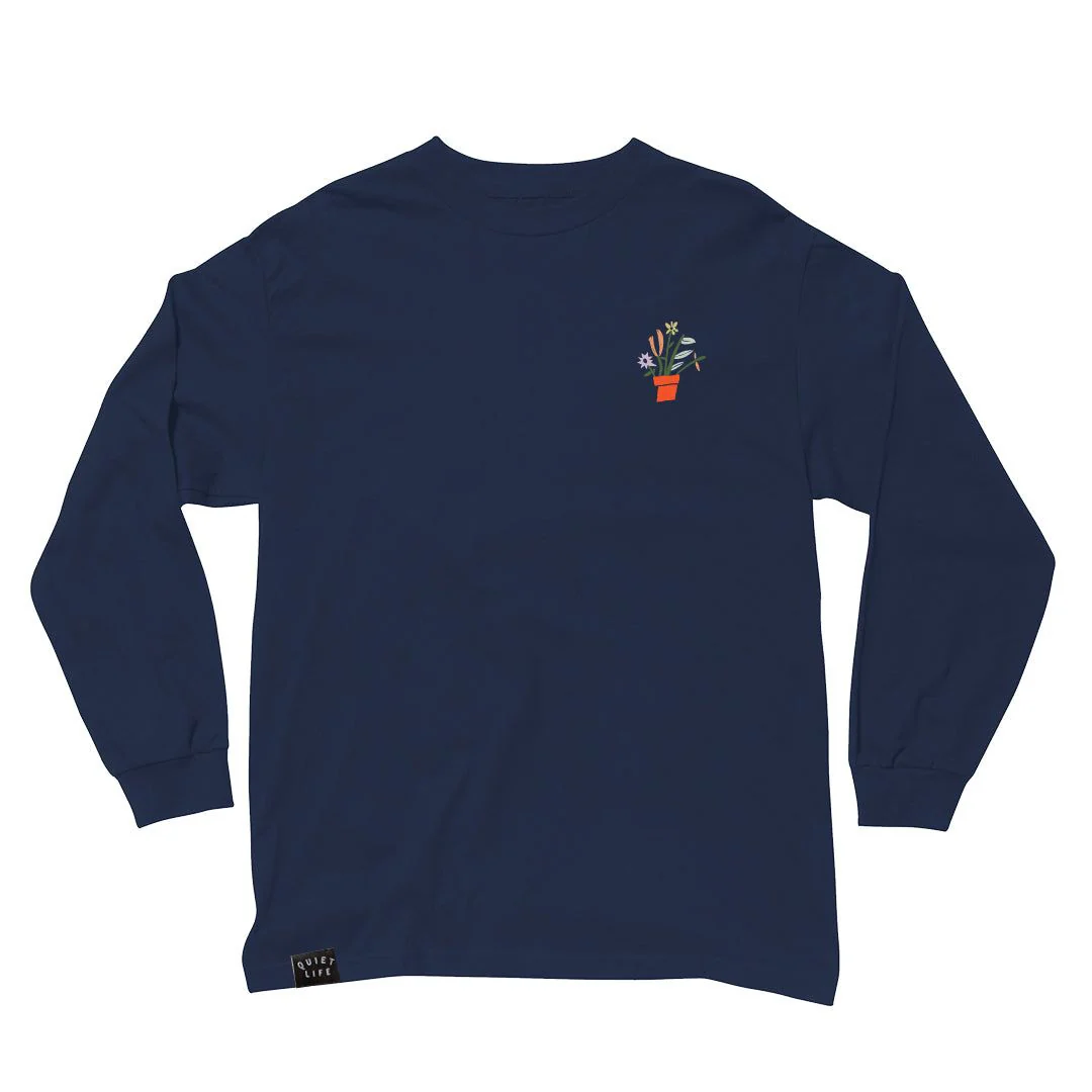 The Quiet Life Plants Embroidery Long Sleeve T (Navy)